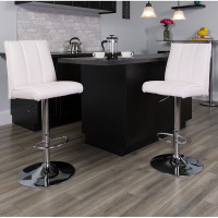 Flash Furniture Contemporary White Vinyl Adjustable Height Bar Stool with Chrome Base CH-122090-WH-GG